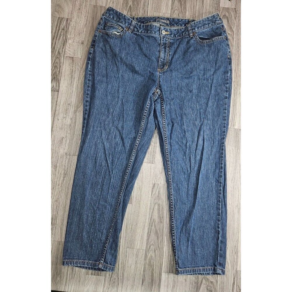 Liz Claiborne Size 18 Petite Tapered Leg Embroidered‎ Pockets Blue Jeans